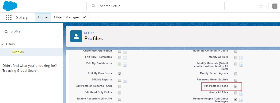 How to Pin Post in Salesforce Through User Profile