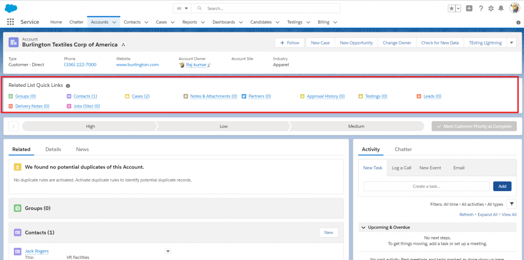 how to create related list quick links in salesforce